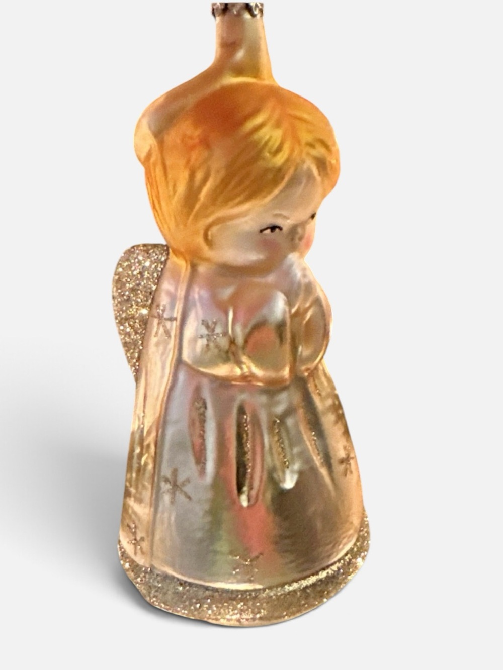 LARGE Angel Glass Ornament ~ Made in Germany Blonde Hair 6.5"
